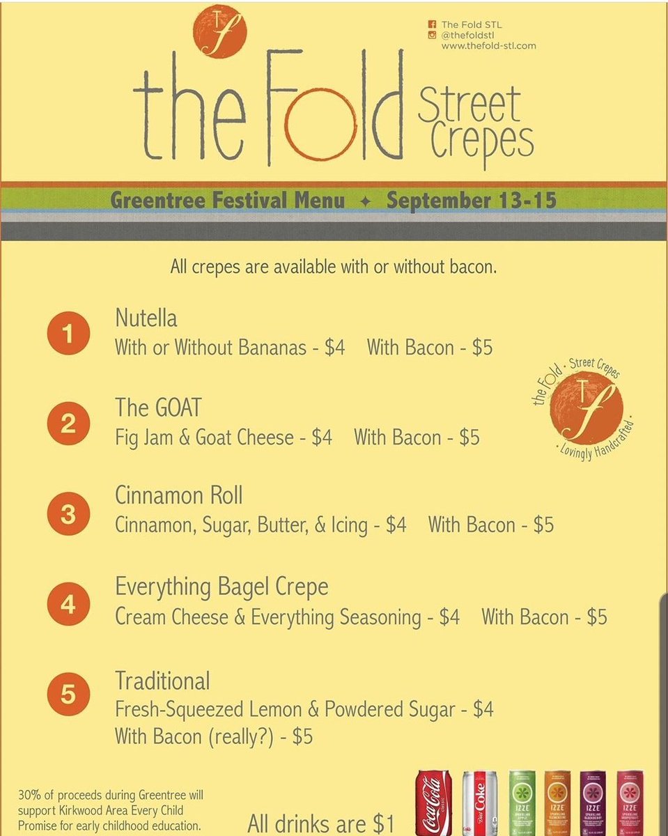 Our menu for this weekend’s Greentree Festival is set! Thanks to all who’ve participated in years of “market research,” helping us select these favorites for our official launch. Which street crepe will you try first?

#theFold #greentreefestival #greentree2019 #crepes #sept13th