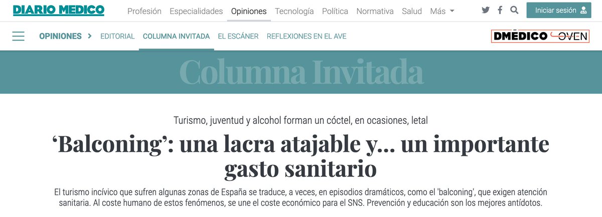Gracias a <a href="/diariomedico/">Diario Médico</a> por la invitación para escribir acerca de un fenómeno que nos concierne a todos: 
Los turistas politraumatizados tras consumo de alcohol.