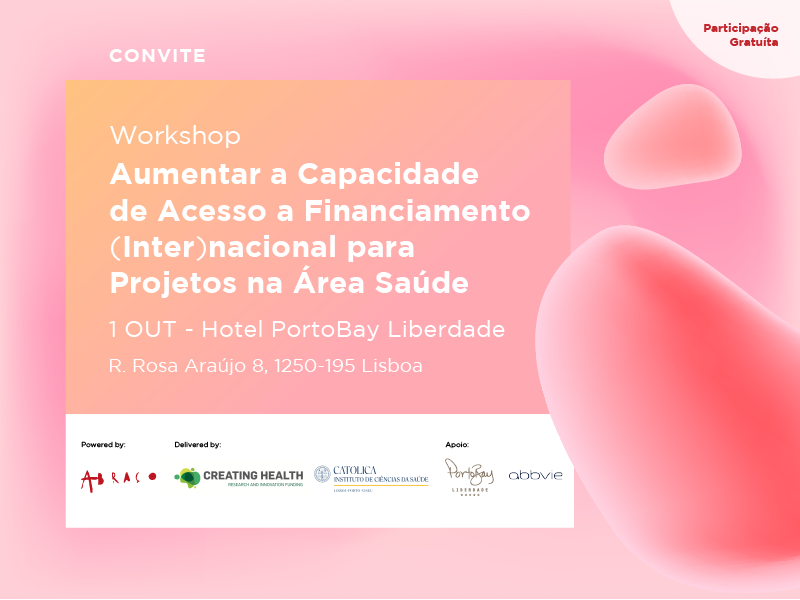 AssocAbraco's tweet photo. WORKSHOP | “Aumentar a Capacidade de Acesso a 
financiamento (inter)nacional para Proj. Área Saúde”.
Para: Técnicos e dirgentes ONG área da Saúde

Data limite de inscrição: 24 Set 2019
Limite de inscritos: 25 
Inscrição (Gratuita): https://t.co/dKWlXwjVgq https://t.co/TSOrRXTXZC