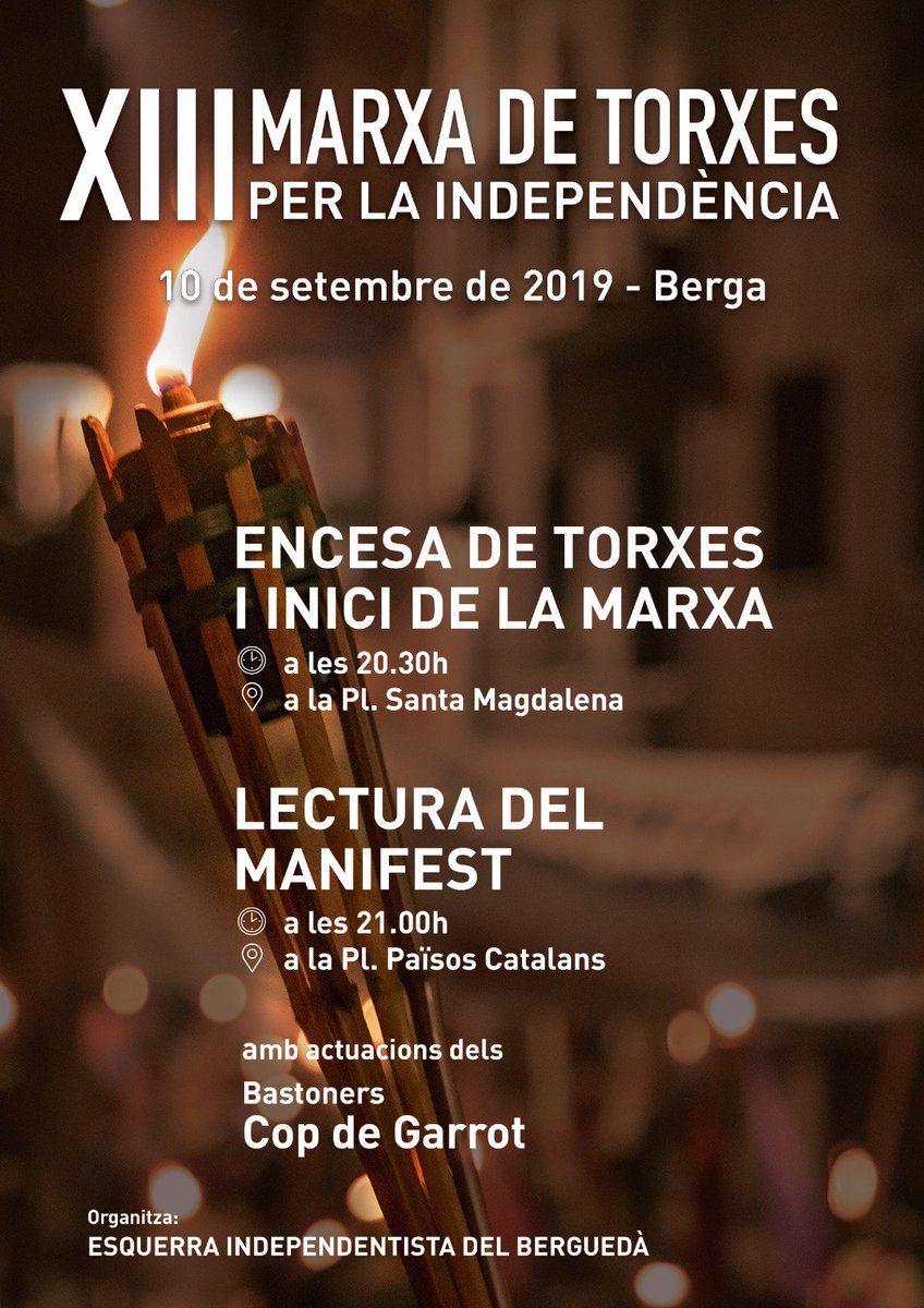 Demà l'Esquerra Independentista del Berguedà tornarem a sortir al carrer a reivindicar la independència dels Països Catalans socialistes i feministes. Amb l'1 d'octubre com a brúixola, tornem a agafar forces i organitzar-nos per un nou embat. Anar-hi, anar-hi i anar-hi! ✊