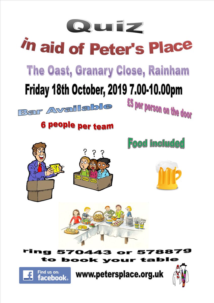 PetersPlaceKent's tweet photo. We have a quiz on 18th October at The Oast in Rainham at 7pm, ring 01634 570443 for more info https://t.co/vYKcIQxe2Z