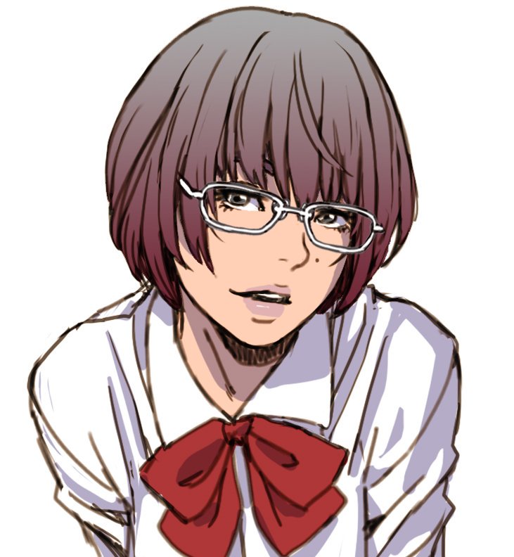 1girl solo glasses mole short hair brown hair white background  illustration images