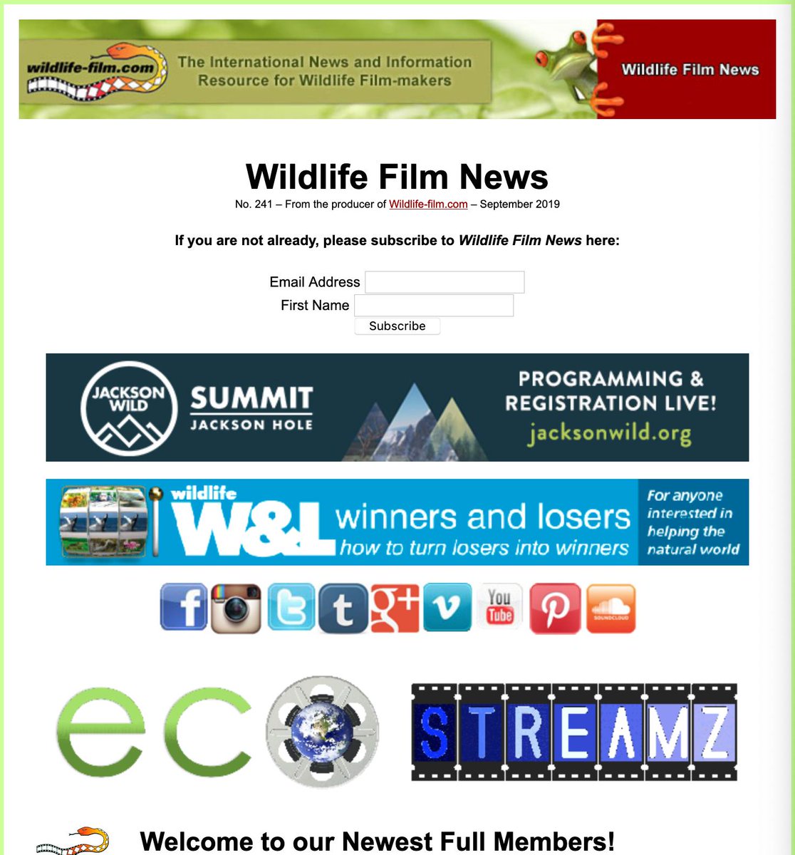 Wildlife_Film's tweet photo. Have you checked out this month’s #WildlifeFilm News yet? New member welcomes to @irewildfilmfest #ScottAbraham #LaurenAyres #ChemaDomenech + mentions: @oxfordsf @ScotlandTBP @wildscreen_org @nyWILDfilmfest #greenscreen @JacksonWildorg @eco_streamz https://t.co/ChyPUQ71Ye #WFN241 https://t.co/f66hUysI9Z