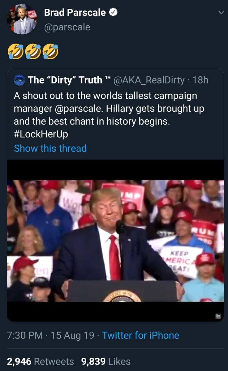 The account Trump quote tweeted this morning is not only a semi-big QAnon account, but was also quote tweeted by Trump's campaign manager, Brad Parscale, last month.