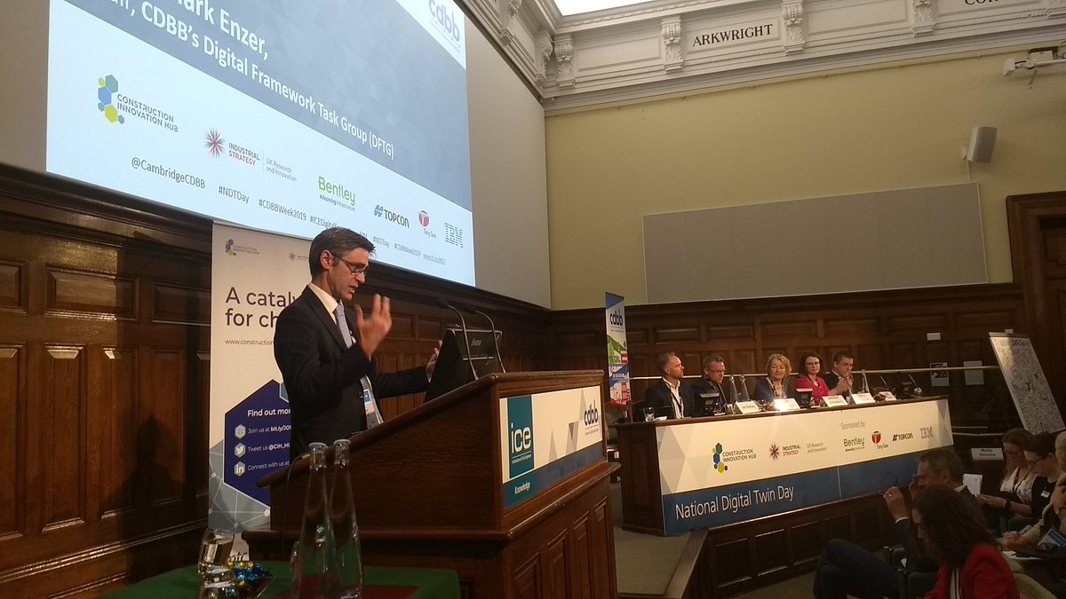 Mark Enzer explaining all about the #DFTG and #DTTG to the national digital twin day 2019 (#NDTday), with help. Event Schedule running horrendously late, but that's a good sign of everyone having a lot to speak to  #overrun