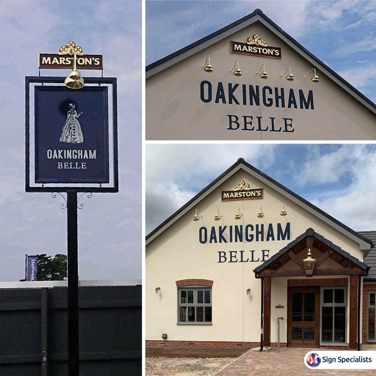 We have incorporated overhanging cowl lighting as part of our signage scheme for Oakingham Belle, part of the <a href="/MarstonsPLC/">Marston's PLC</a> group. This ensures the house name signs are sufficiently illuminated come dusk. #pubs #signs #lightingdesign