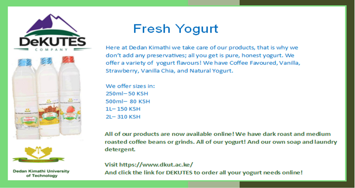 Dekutes's tweet photo. The yogurt at Dedan Kimathi is so fresh and so good! Come on in today! Or order online it from the comfort of your own home. #yogurt https://t.co/3lOeC2FaHU