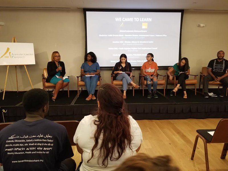 criticalexposur's tweet photo. What can schools do with resources spent on police? Destiny, a 9th grader w/ @bpncchicago: "We could have counselors, books, internet access, computers, and afterschool programs." #counselorsnotcops #PoliceFreeSchools #WeCameToLearn @adv_project @4edjustice https://t.co/hirb1d9bPM