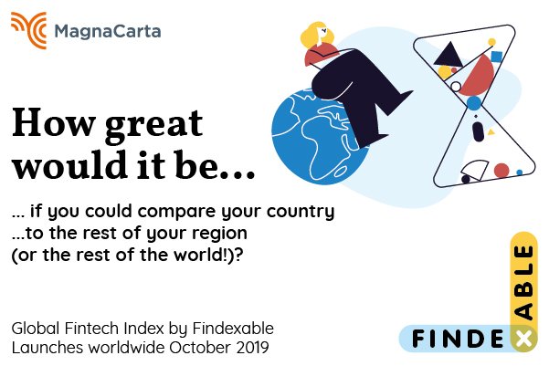 findexable's tweet photo. The #Global #Fintech #Index needs you! Watch our demo https://t.co/LMUzRjIlFt or contact our team: we will put you on the map! Join the #finetchif mission today @findexable by @magnacartacomms launches worldwide in October 2019 #objective #unmoderated #real-time #digital https://t.co/hbJk84LAvg