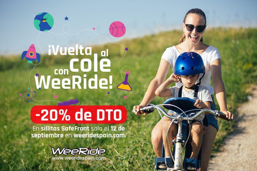 🔥🔥🔥 ¡La #VueltaAlCole llega con un -20% de DESCUENTO en sillitas SafeFront!
Solo durante el jueves 12 de septiembre hazte con tu sillita WeeRide favorita con un gran #descuento en 👉 weeridespain.com. ¡Para ir al cole de la manera más divertida! 🚲 #WeeRideSpain #Oferta