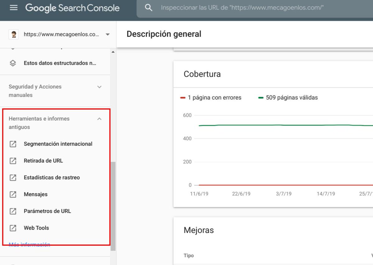 Errioxa's tweet photo. Adiós al viejo Search Console! 

Algunas funcionalidades antiguas han sido trasladadas a la nueva interface https://t.co/ZPERFzzJwx https://t.co/H9J5NAUqHY