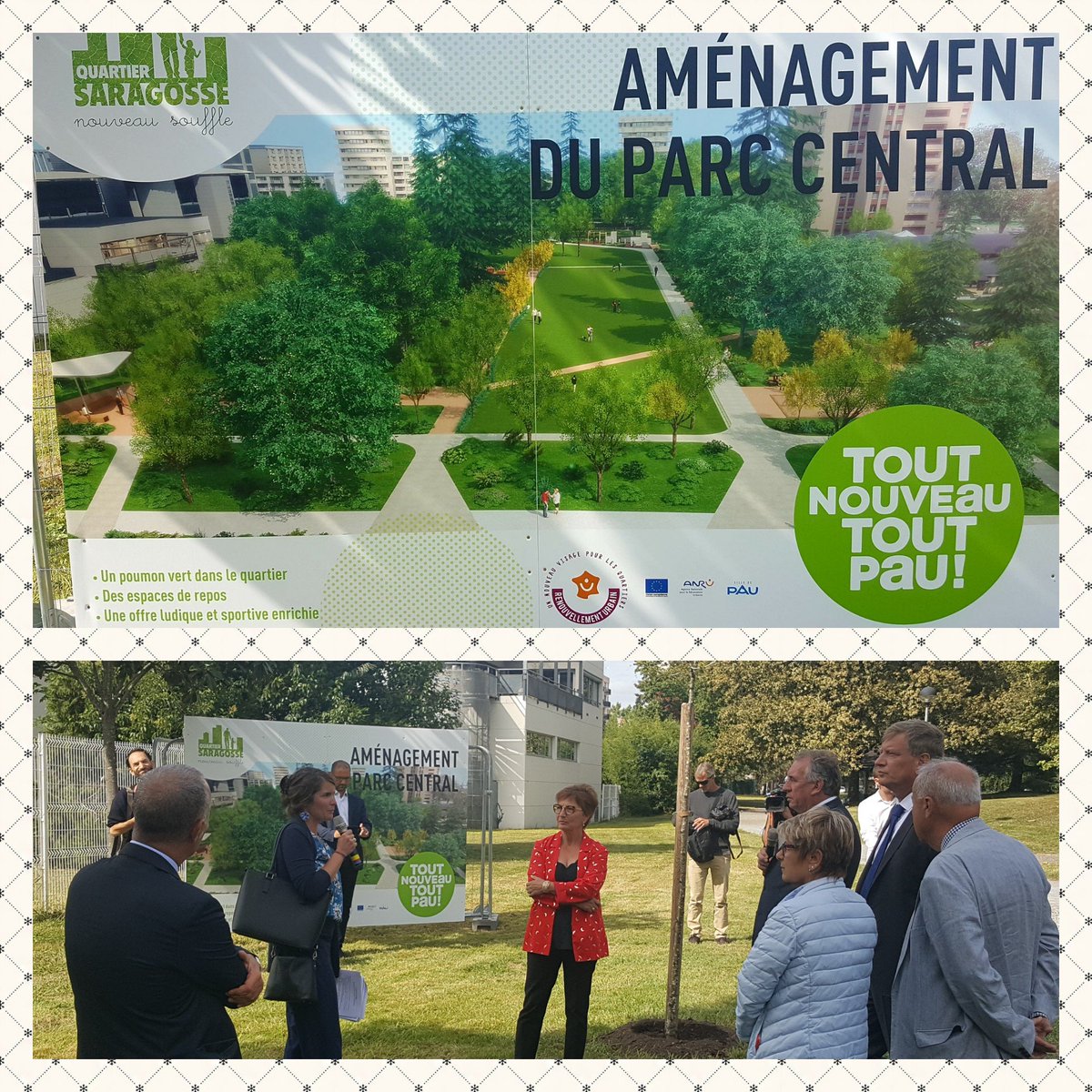 Inauguration de l'avenue Saragosse à <a href="/Ville_Pau/">Pau, Capitale Humaine</a> 
Pose de la 1ère pierre pour la place Laherrère, identifiée comme le coeur du quartier, en présence de M. le préfet et des élus