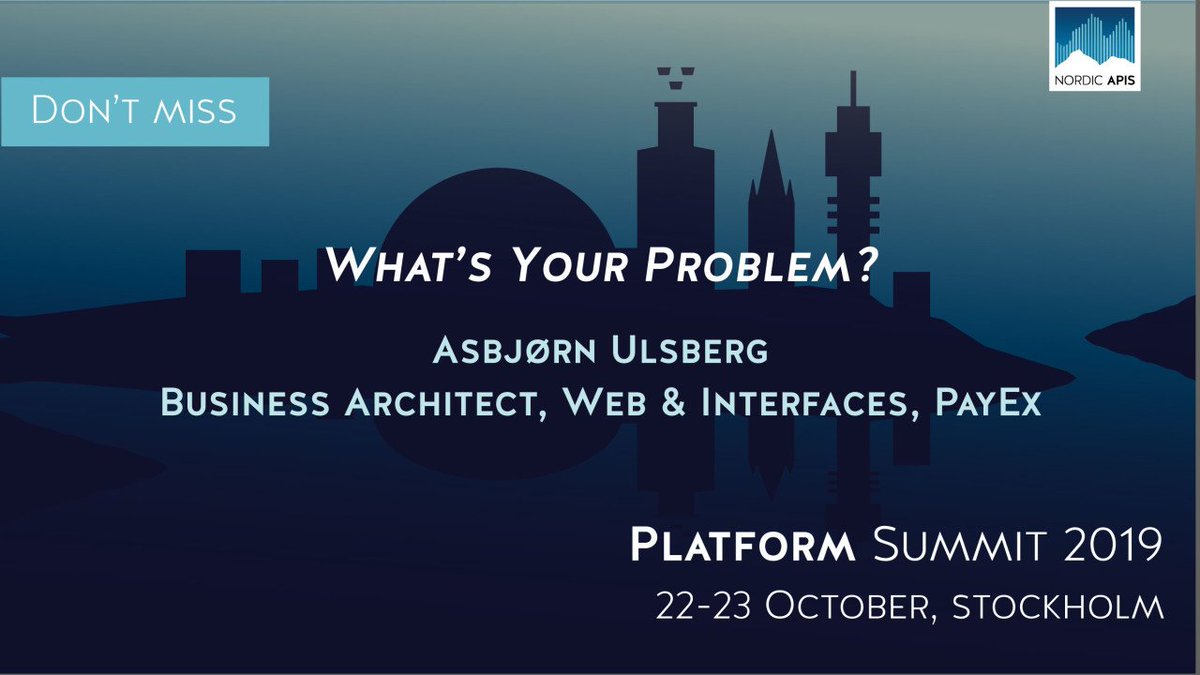 nordicapis's tweet image. What’s your problem? Join us at the 2019 Platform Summit, and hear from @asbjornu of @PayEx_CC. He’ll talk about how to handle errors and exceptions in your API.  Check out his session here: nordicapis.com/sessions/whats…