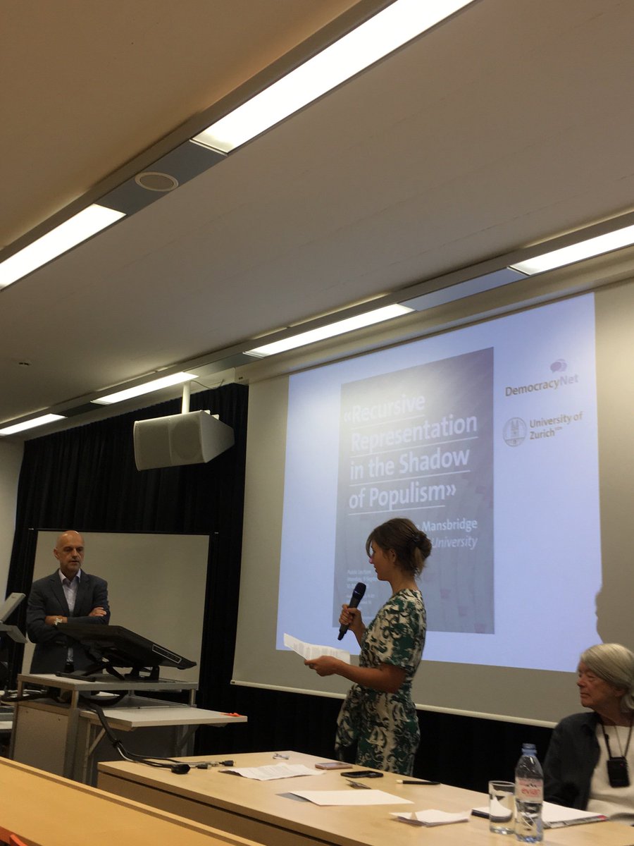 Edana_Beauvais's tweet image. @ANEWQ &amp;amp; Francis Cheneval introducing Jenny Mansbridge’s keynote address, &quot;Representation in the Shadow of Populism,&quot; for the Political Representation in Democratic Systems workshop @DemocracyNet_ #deminno