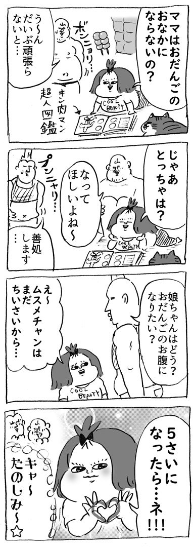 何かの芽生え、その後… #育児漫画 
おだんごのお腹=腹筋シックスパックの意味です! 