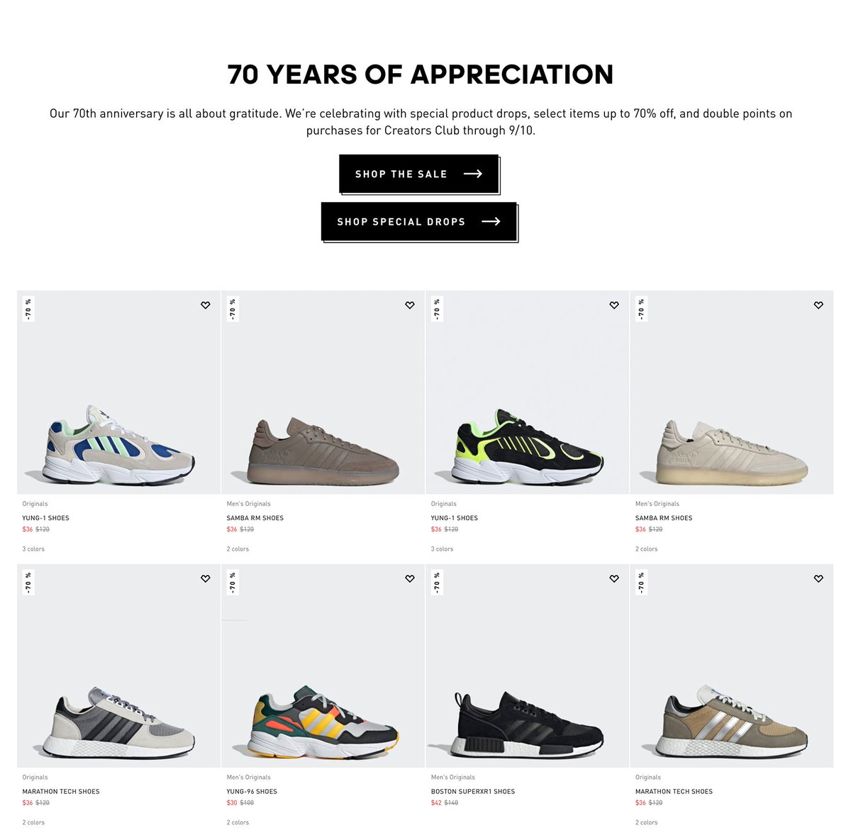 70th Anniversary Sale on #adidas 