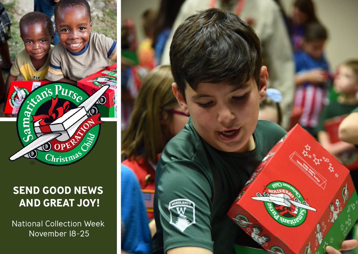 TrailLifeUSA's tweet photo. Make an eternal difference in the life of a child! Make plans to begin packing #OperationChristmasChild shoeboxes today.  Collection week is November 18-25, 2019! 

Adventure | Character | Leadership https://t.co/qtvdGnLbPc