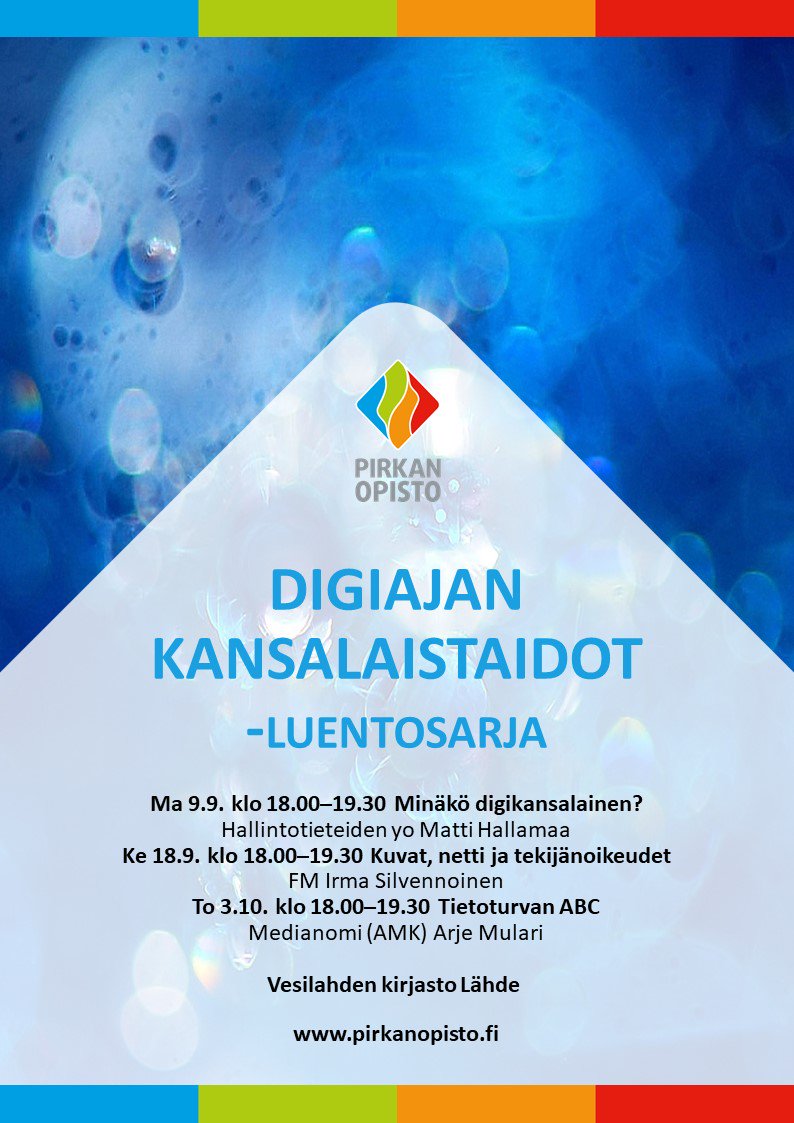 mukanetti's tweet photo. Digiajan kansalaistaidot  - luentosarja Vesilahden kirjasto Lähde https://t.co/SBeWk9Ligp