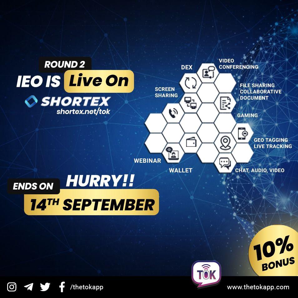 📣 Few Day's Left!!! | IEO Round 2 📣 Hurry and purchase your tokens now with 10% Bonus!!! IEO Round 2 ends on 14th September 2019. IEO ROUND 2 | SHORTEX | 10% BONUS #decentralized #blockchain #crypto #ethereum