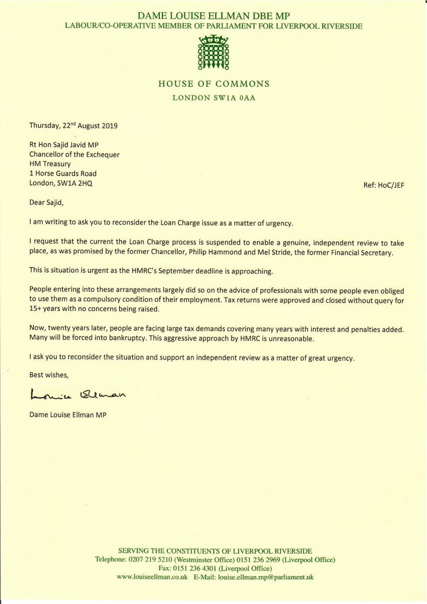 Thanks to @LouiseEllman who is the latest MP to write to @sajidjavid to ask for an independent #LoanCharge review and a suspension while review ongoing. #STOPtheLoanCharge #SaveLives