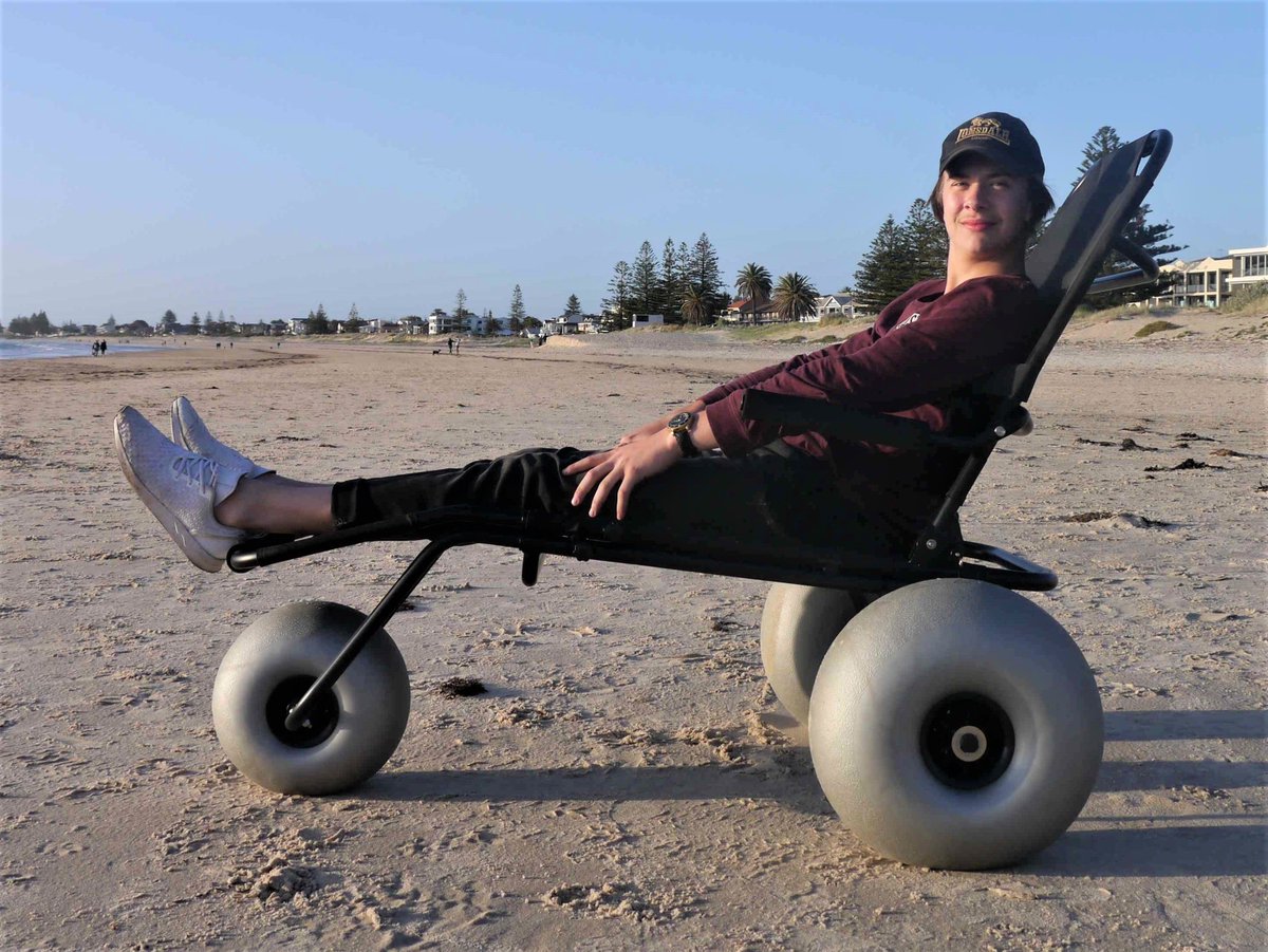 The lightweight engineered frame means the chair weighs only 16.5 kg's, making it easy to push and manoeuvre on the beach, yet sufficiently rigid to support 120kg's.