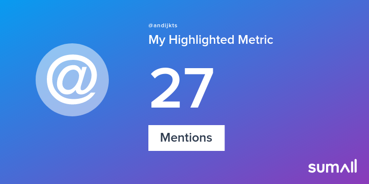 andijkts's tweet photo. My week on Twitter 🎉: 27 Mentions. See yours with https://t.co/ZeqmbNSJp9 https://t.co/IMtfin028a
