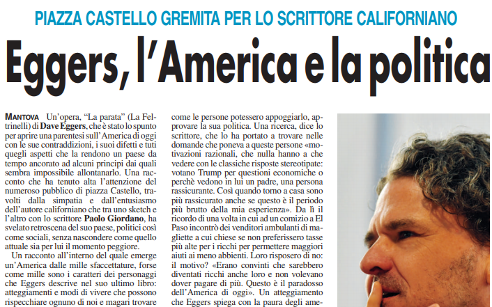 feltrinellied's tweet photo. Un grande incontro quello con #DaveEggers per #Laparata al @festletteratura #FestLet19 anche per @gazzettamantova https://t.co/p1LZPgbTYo