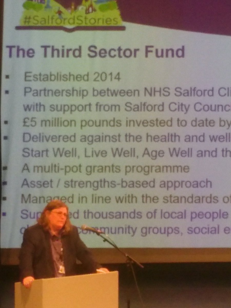 Louise243's tweet photo. Alison Page, Chief Executive @SalfordCVS celebrating the achievements of the Third Sector Fund with @SalfordCCG. 203 projects funded, 26,048 beneficiaries supported. #SalfordStories #MakingADifferenceInSalford https://t.co/yCeqEc9lPL