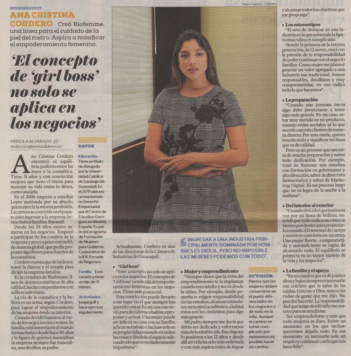 #NoticiasUCSG
Abg. Ana Cristina Cordero  #GraduadaUCSG nos dice que el concepto de “Girl Boss” no solo se aplica en los negocios.
Vía: <a href="/RevistaLideres/">Revista LÍDERES</a>