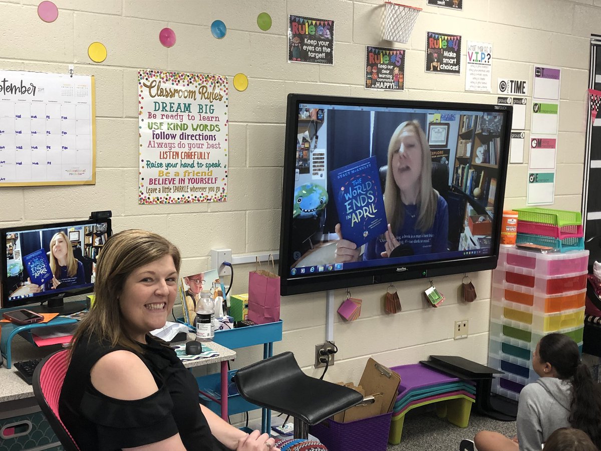 TJParrish28's tweet photo. Couldn’t be much more excited than walking into a Video Conference between our 4th grade students and @stacymcanulty. How lucky are we! Thank you Stacy! #MicroReads #MicroPride https://t.co/VFXxMA4nBU