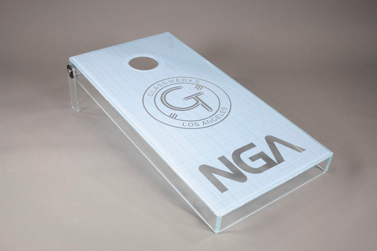 These all-glass cornhole boards will be in the industry pavilion (booth 4041) at #GlassBuild next week! Bring your A-game &amp; gambling money, I'll be taking both. THANK YOU <a href="/glasswerksinc/">Glasswerks</a> for designing &amp; fabricating these beauties! Still time to register at glassbuild.com