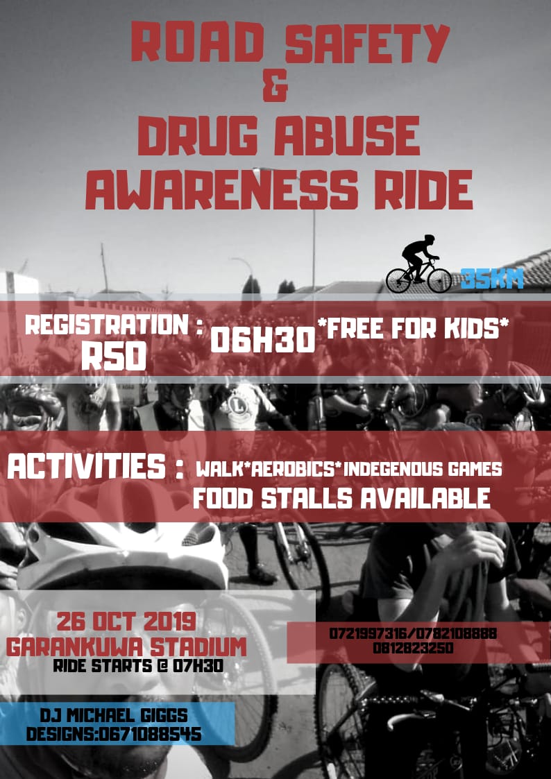 GCASA8's tweet photo. @GCASA8 hosting its annual road safety and drug awareness ride on 26 Oct 19 in Ga-rankuwa. You are all invited for the 35 km ride around the township of Ga-rankuwa &amp; other activities. @tshwaneurban @MbalulaFikile @RonaldLamola @vic https://t.co/WmBvN3aZty