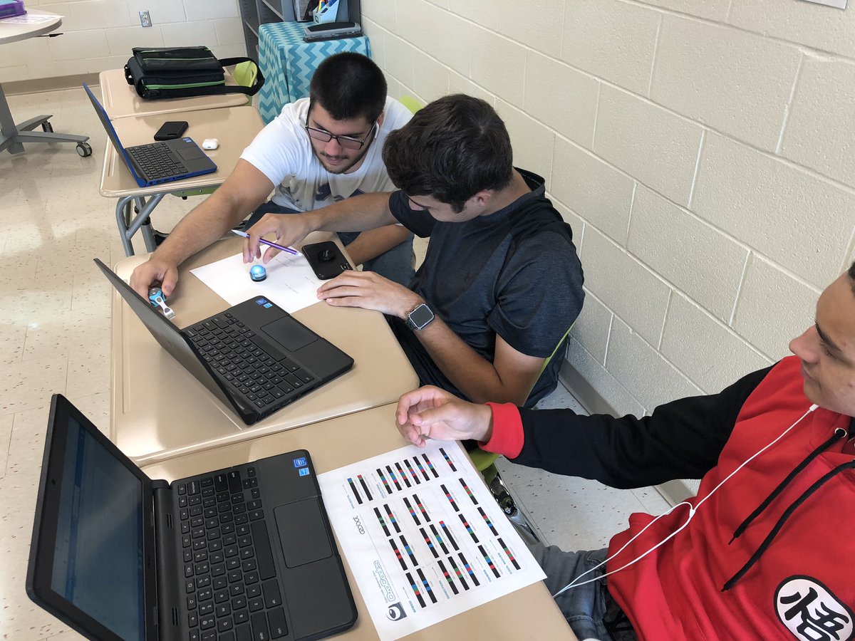 Mrs_Giaimo's tweet photo. Science Fiction and Fantasy Lit students used Ozobots today to compare theme and characterization between Isaac Asimov’s I,Robot story and the film version! The paths the Ozobots follow represent plot, while their movements represent the characters. https://t.co/7ly7SsJ36T