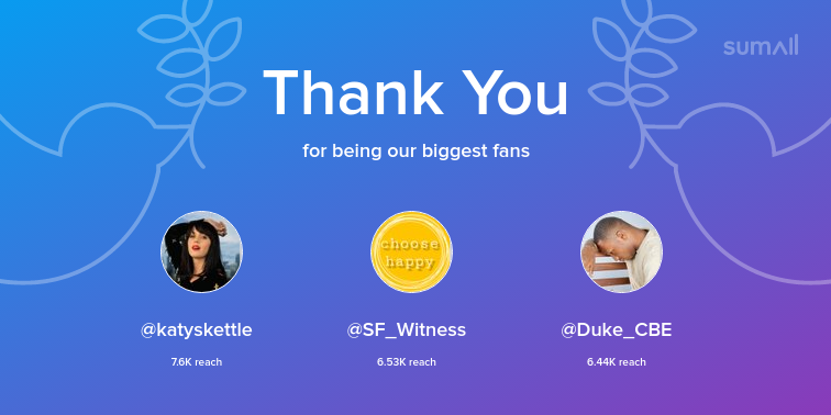 walkingonrhythm's tweet photo. Our biggest fans this week: katyskettle, SF_Witness, Duke_CBE. Thank you! via https://t.co/Ht48zYR2r2 https://t.co/P0frWXjP1i
