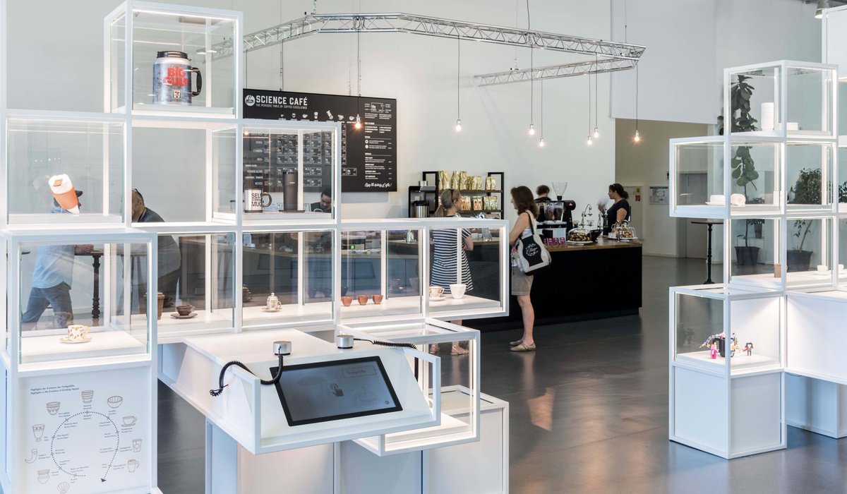 DeutschesMuseum's tweet photo. More than 100.000 visitors have already seen our special exhibition #CosmosCoffee! We raise our cups of freshly brewed speciality coffee from the Science Café to drink to this good news. https://t.co/nqrE6nsGfM