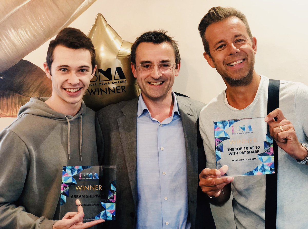 producersalty's tweet photo. Congratulations to this pair! @bauermedia Music Show of the Year for @patsharp on @greatesthitsuk and Best Producer for @producerarran who has to put up with him. 

Don’t get used to being greeted by cake, Buck’s Fizz and senior management after every show, Pat! https://t.co/hf6R6Ih3XT