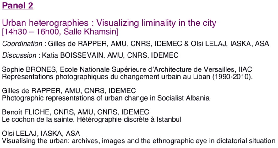 AFEBalk's tweet photo. 12.09, Panel 2, 14h30-16h, Salle Khamsin :
"Urban heterographies : Visualizing liminlity in the city"
Discussion : Katia Boissevain - AMU-CNRS-IDEMEC
#AFEBalk #VilleDesBalkans https://t.co/YwLnsmEFil