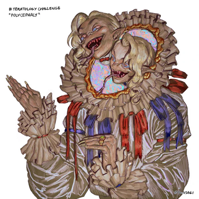 Drew this while tabling sksksk thank you so much everyone who visited, greeted and purchased from our booth!!!! ???I had fun and I hope y'all too! 
It's #teratologychallenge by https://t.co/1R4N8BjQmy !
Day 1, "Polycephaly"
Speedpaint and Highres are shared with patrons ? 