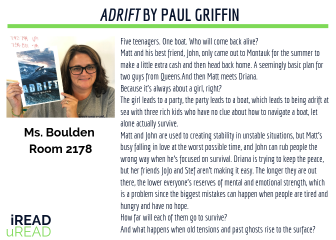 LSWLMC's tweet photo. Check out @lboulden234
 iREAD uREAD pick today! Need more information about iREAD uREAD - stop by the LSW Library ASAP. #WhatWeDo #R7LibrariesTransform #LSWHSLibrary https://t.co/K4iqnqaVLu