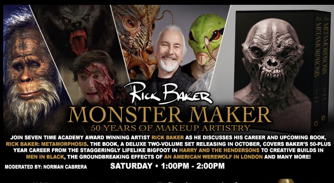 Come see Rick Baker at Son of @MONSTERPALOOZA1 this Saturday at the Burbank Marriott as he's interviewed by @NormanCabrera9 and discusses his upcoming book, METAMORPHOSIS. Fans will have the chance to see an advance copy of the book and pre-order the book. ow.ly/elIl50w3dZn