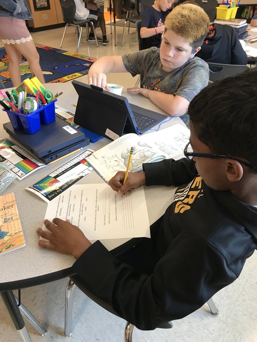 AbbeyUpton's tweet image. Reading workshop going strong on this Monday!  Finishing our genre quiz, working in iReady and Freckle, then ending with time with our favorite book! #CRFamily #creteach #cre219