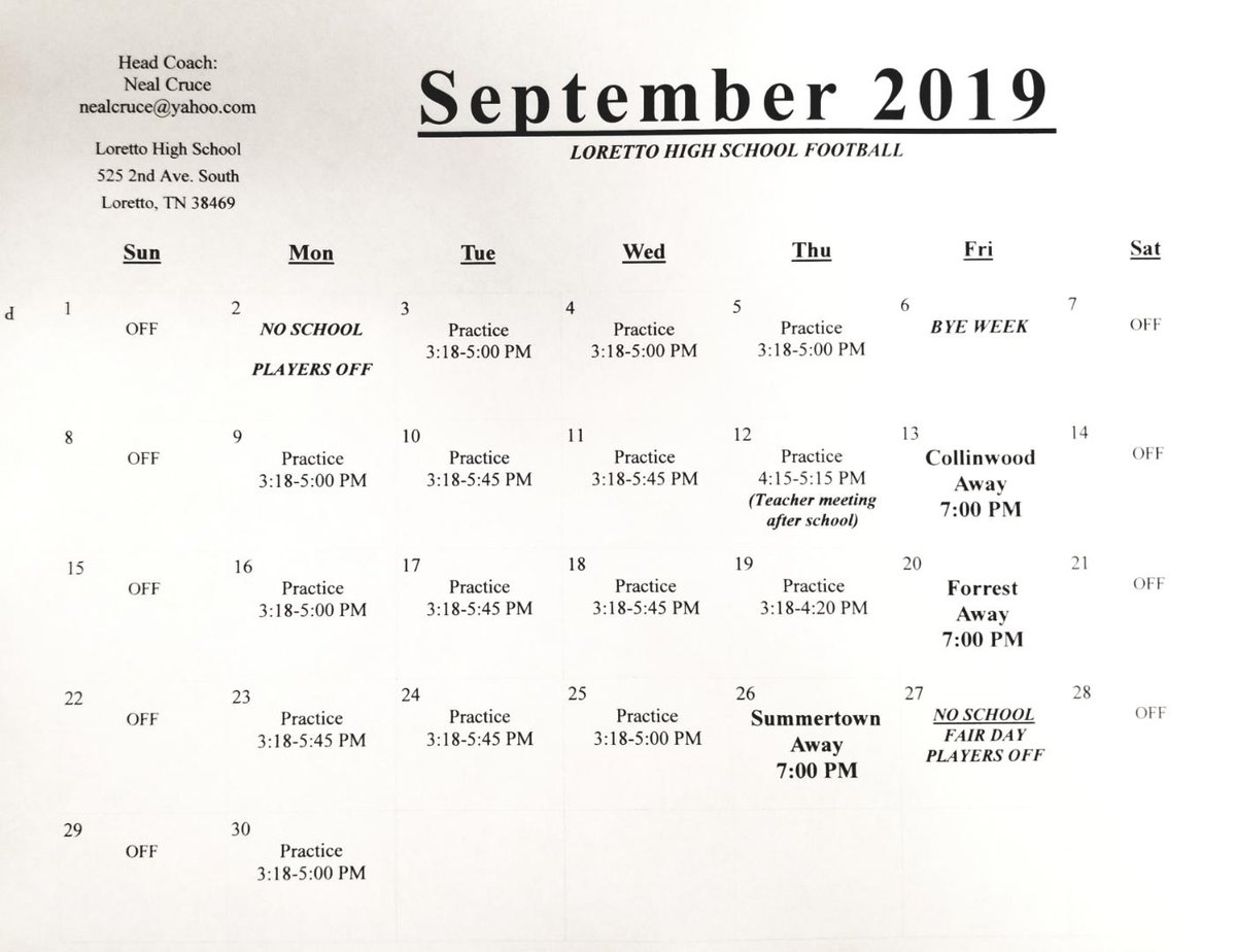 LorettoFootball's tweet photo. September Schedule https://t.co/Z24PySESjI