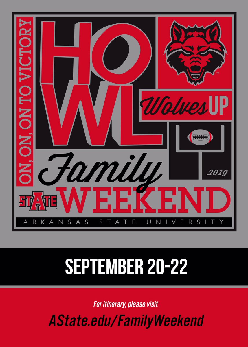 AState_LC's tweet image. Family Weekend will be here soon‼️ Check out AState.edu/familyweekend for a full schedule and to nominate your pack for Family of the Year. #WolvesUp @arkansasstate