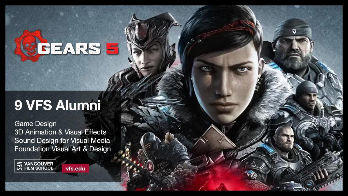 vfs's tweet photo. So. Excited. @gearsofwar 5 is finally here, and we have 9 #VFSalumni to thank for contributing to the continuation of this epic franchise. #VFSfamily. #VFSgamedesign #VFSsound #VFS3D #VFSfoundation #WhyVFS https://t.co/26UwjrJsAm