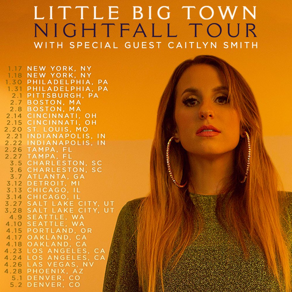 caitlynsmith's tweet photo. Honored to be joining @littlebigtown on their #Nightfall tour next year! Grateful to spend the first part of 2020 with some of the best humans in the music business... gonna be some special nights in some magical rooms. We’ll see ya on the road! Tickets: https://t.co/pBc9vifG8R https://t.co/FgwDgk761P