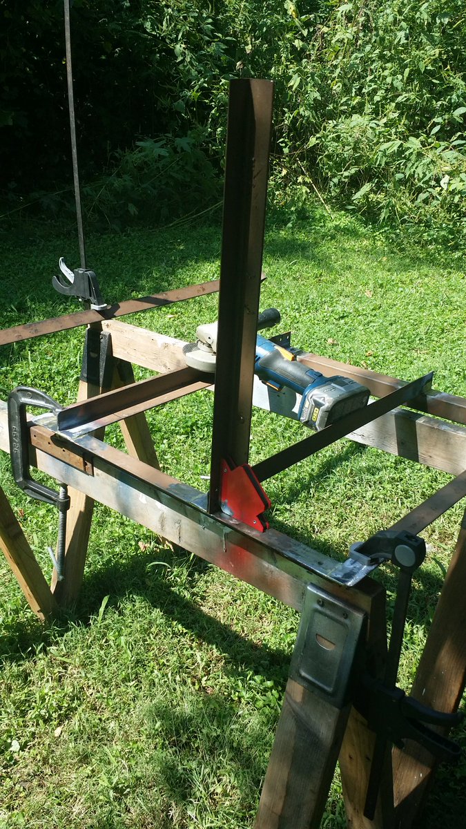 Uprights in place!Time for lunchRest in the A/CJeans and 80°+ heat are not fun but neither are hot sparks on bare skin!