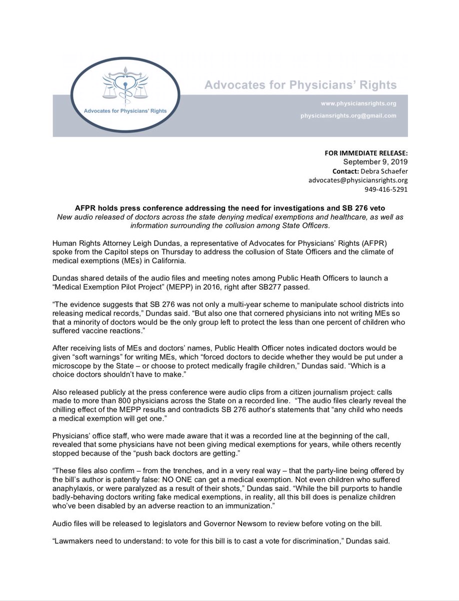 for_physicians's tweet photo. New audio released of doctors across the state denying medical exemptions and healthcare, as well as information surrounding collusion among State Officers starting in 2016. #SB276 was built on lies. #VetoSB276 #NoOnSB714 @GavinNewsom https://t.co/zrxml93ypS