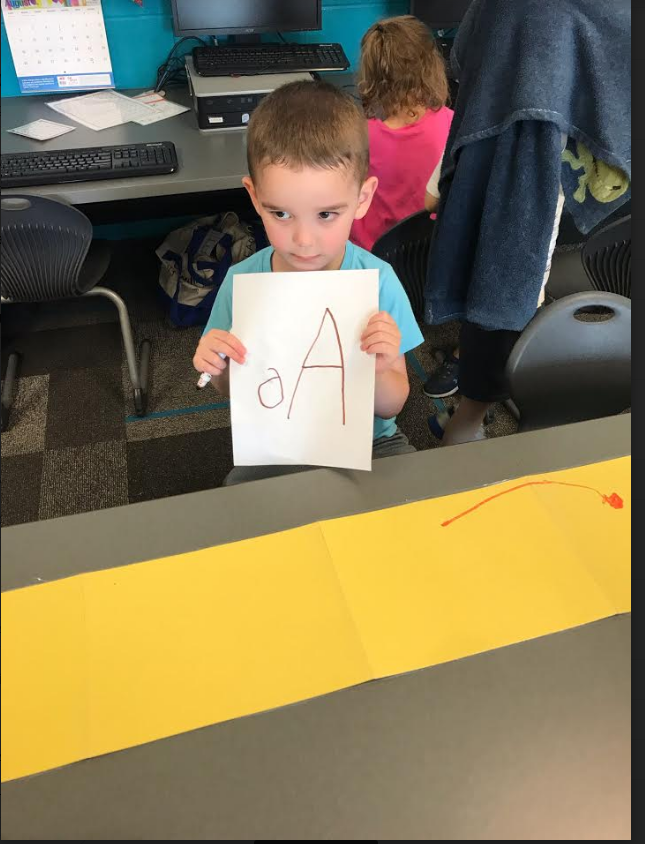 BESPreschool's tweet photo. The first day of letter A.  Playing in the writing center on his own.  Great job!!! https://t.co/zNbGNyCQSs