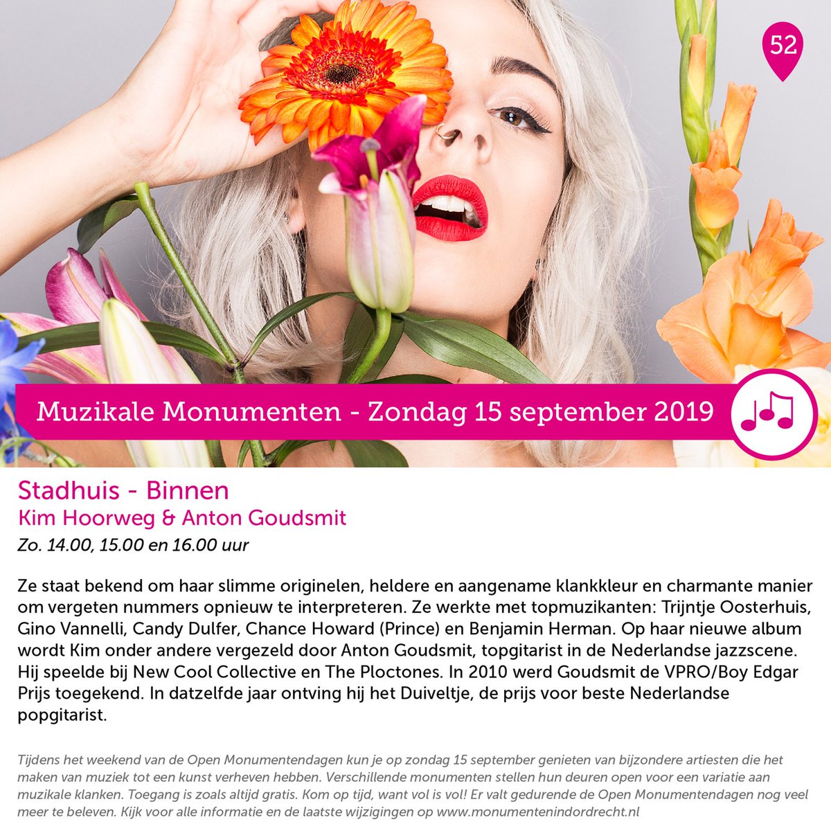 Het Open Monumenten Weekend komt er weer aan. Ook in Dordrecht. Op zondagmiddag 15 september zullen er diverse - bij het thema aansluitende - #gratis optredens plaatsvinden. Ook Kim Hoorweg &amp; Anton Goudsmit doen mee. #OMD2019 Kijk voor meer informatie op ow.ly/kqKf30lAgf7