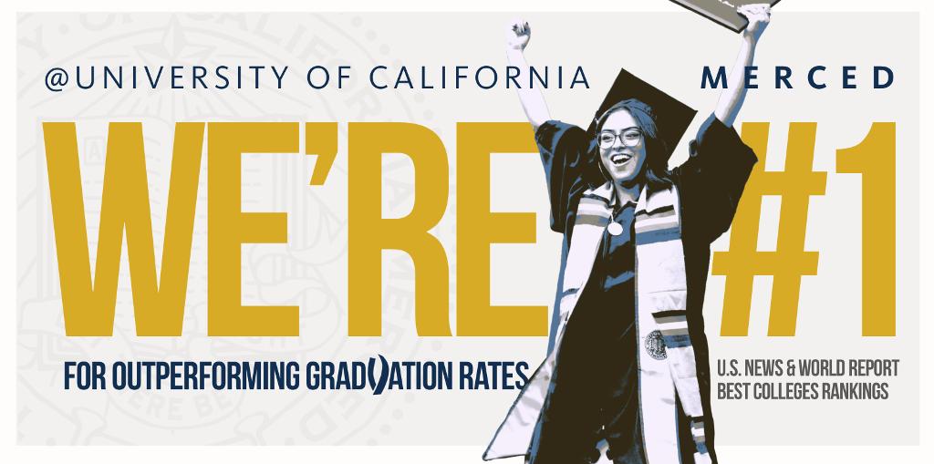 We’re proud to announce UC Merced ranked No. 1 for outperforming graduation rates on the <a href="/USNews/">U.S. News & World Report</a> and World Report #BestColleges rankings! bit.ly/2m3A0sm